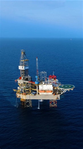 From above: offshore oil platforms in vast waters