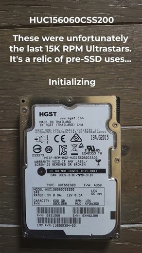 HGST Ultrastar C15K600 HUC156060CSS200 Spinup/Spindown (HDD #172) #shorts