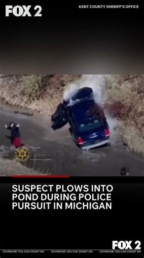 Suspect plows into pond during police pursuit in Michigan