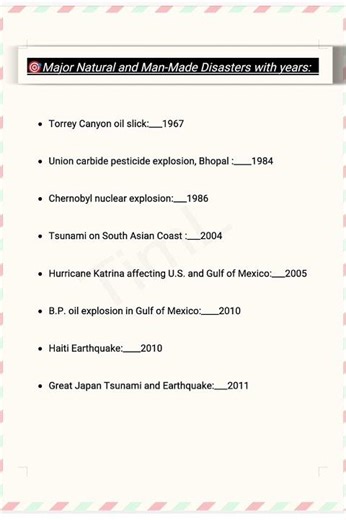 🍃Major Natural & Man-Made Disasters with Years 🌍#ugcnet #sociology #disaster #importantpoints