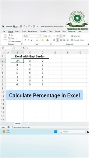 Calculate Percentage in Excel! 📊 Want to find percentages in seconds? Just use a simple formula and let Excel do the math for you! 💡 Whether it’s marks, discounts, growth, or performance reports—percentage calculation makes data clearer and smarter. 🚀 Master this basic trick and level up your Excel skills today! Formula Example: =Part/Total*100 or format the result as Percentage (%) #ExcelTips #ExcelFormula #PercentageInExcel #MicrosoftExcel #ExcelLearning #ExcelBasics #OfficeTips #DataAnalys