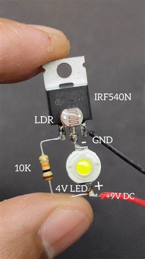 Automatic LED Light Using LDR & IRF540N MOSFET Like 👍 Follow 👣 Share 🔁 #Electronics #DIYElectronics #LDRSensor #AutomaticLight #NightLight #LEDLight #MOSFET #IRF540N #ElectronicsProject #TechVideo #DIYProject #SmartLight #Innovation #ElectronicsLovers | Mr. Circuit Studio