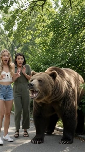 😱 Terrifying Bear Attack! Two American Girls Run for Their Lives 🐻🔥 #shorts