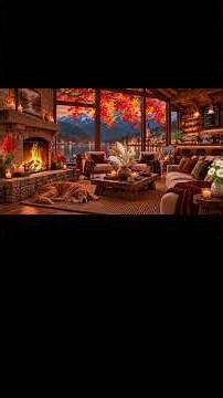 (NO MID-ROLL ADS) Golden Autumn Jazz 🍂 Mountain Cabin, Crackling Fireplace & Soft Piano Ambience
