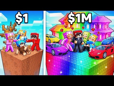 Surviving on POOR To RICH ONE CHUNK in Minecraft With Crazy Fan Girls!