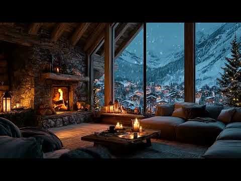 Winter Cabin Ambience with Snow Sounds and Fireplace Crackling for Deep Sleep and Stress Relief.