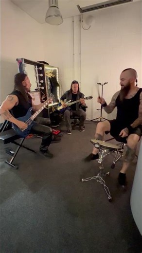 Having some fun with "Perfect Insanity" backstage in Germany 🎸🎸🥁 #disturbed #backstage