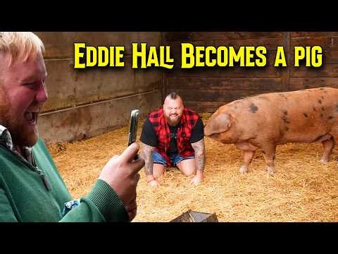 Eddie Hall Joins The Pigs In The Pig Farm!