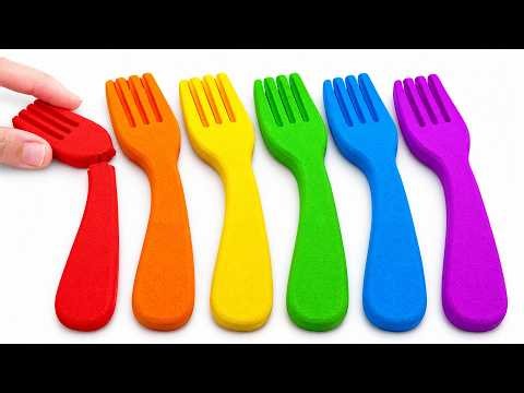 How To Make Rainbow FORK Kinetic Sand & Cutting ASMR 🌈 Satisfying Show ASMR