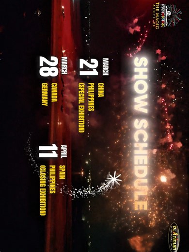 🎆 Majestic moments from last Saturday! Here are some highlights from the spectacular performances of Portugal’s Pirotecnia Minhota and the United Kingdom’s Pyrotex Fireworx at the Philippine International PyroMusical Competition held at SM Mall of Asia. Both teams delivered a truly majestic display of fireworks, music, and world-class pyrotechnic artistry. The excitement continues this coming Saturday, March 21. 🇨🇳 China – Polaris Fireworks (Defending Champion) 🇵🇭 Philippines – Special Exhi