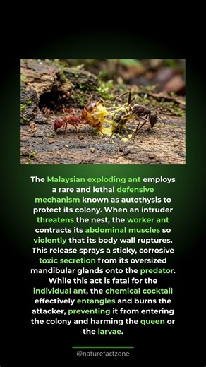The Ant That Explodes. The Malaysian exploding ant defends its colony by rupturing it...