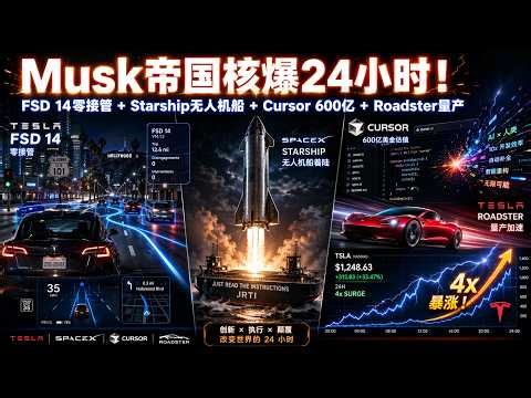 Musk帝国核爆24小时！FSD 14加州200km零接管 + Starship无人机船首秀 + Cursor 600亿绑定 + Roadster量产在即
