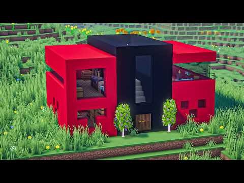 Minecraft Modern Red and Black House Build | Unique Staircase Design Tutorial