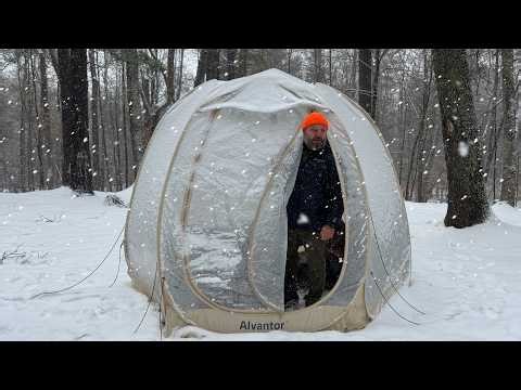 Winter Camping a Weird BUBBLE TENT | Rain, Snow, Ice, Sleet