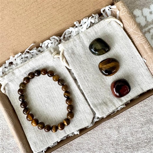Tigers Eye - Bracelet & Tumbles Gift Set|crystal Gift Box - Etsy