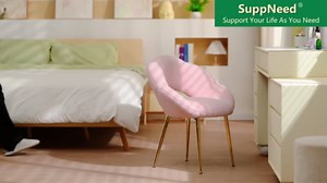 Home Office Desk Vanity Chair: Petal Cute Comfy Accent Makeup Chair with Back Arms Modern Comfortable Metal Aesthetic Make Up Chairs for Girls Women Gold & Blue