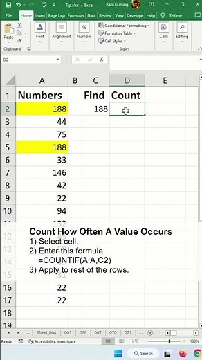 Count and Search for Text in Excel with Countif - Excel Tips and Tricks #shorts