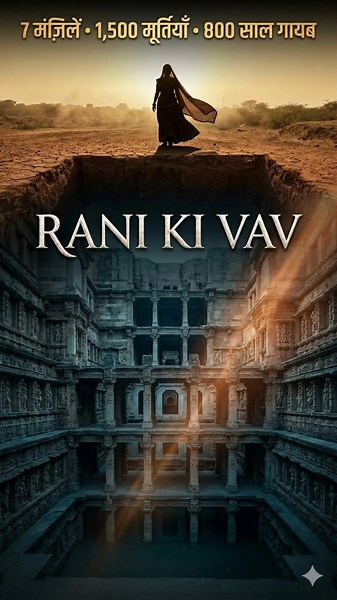 Kya Aapko Pata Hai ₹100 Ke Note Par Kya Hai? #ranikivav #shorts In the 11th century, Queen Udayamati of the Solanki dynasty lost her husband, King Bhima I. She didn't just mourn — she commissioned a monument that could never be forgotten. On the banks of the Saraswati River in Patan, Gujarat, she built Rani Ki Vav: not just a stepwell, but a seven-story inverted temple carved into the earth. 64 meters long. 20 meters wide. 27 meters deep. Over 1,500 sculptures — gods, goddesses, apsaras, animals