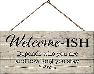 JennyGems Funny Welcome Sign For Front Door, Welcome-ish Door Hanging Sign, Porch Wooden Decoration, American Made