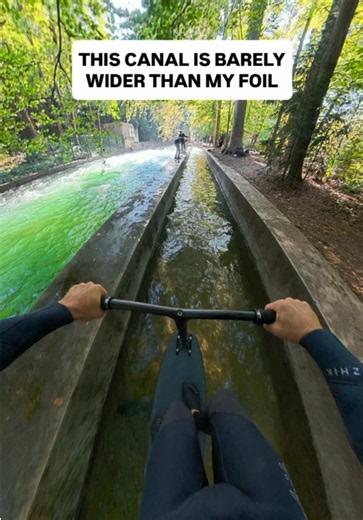 Foil Scooting in a Tiny Canal: A Risky Shallow Water Challenge