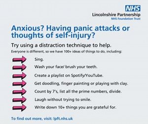 Distraction techniques are super helpful in crisis situations. Everyone is different so we’ve put together 101 ideas to help.. Find out more on the LPFT website at https://bit.ly/47UCBqV #PositiveSteps #MentalHealth #SuicidePrevention | Lincolnshire Partnership NHS Foundation Trust