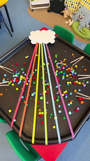 Balancing Pompoms on a Rainbow: A Fun Activity