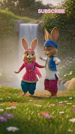 “Romantic Bhangra by the Waterfall – Rabbit Couple in Love” ##ytshorts #goviral #cute #ai