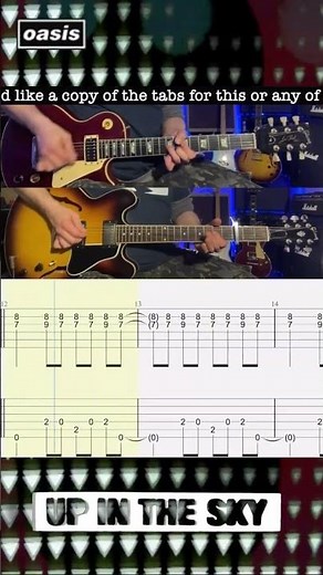 Up In The Sky - Lead & Rhythm - Main Riff - Bonehead - Noel Gallagher - Oasis - Lesson - Rolling Tab