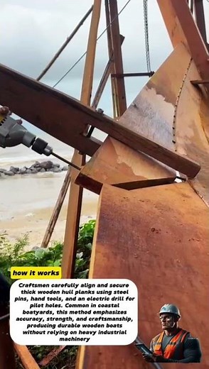 Traditional Wooden Boat Building | Manual Hull Assembly with Hand Tools and Drill