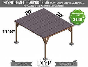 20x20 Lean to Carport Plans: DIY Car Garage (digital Download) - Etsy