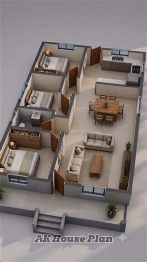 Beautiful Single Story House Design (25x35) | 3 BHK Floor Plan 🏡 #AKHousePlan #housedesign #viral