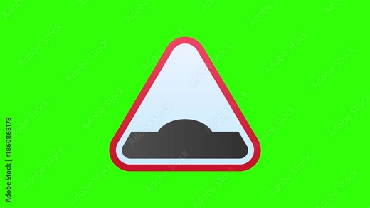Uneven road surface warning sign animation on green screen background featuring a triangle with a bump symbol for traffic safety transport navigation and street infrastructure projects