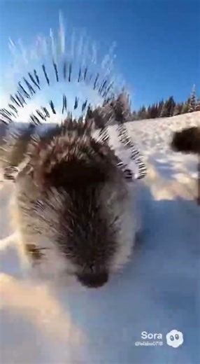 Wolverine Charges—Porcupine Rolls Down Ice to Survive!