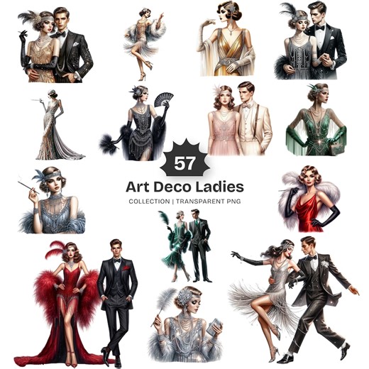 Art Deco Ladies PNG Clipart Collection – 57 Glamorous 1920s Fashion Graphics (digital Download) - Etsy