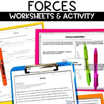 Force and Motion Worksheets for Gravity Inertia Friction and Forces in Science