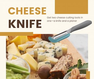 Upgrade your cheese serving game with the 2-in-1 Cheese Knife and Planer! 燎 Slice both hard and soft cheese with precision and effortlessly add grated cheese to your dishes. The fork tip helps you serve with ease and the protective cover ensures safe storage. Level up your snack boards now! #cheeselovers #snacktime | Diana's Kitchen Korner | Facebook
