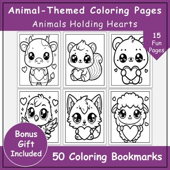 Cute Animals Holding Hearts | Printable Coloring Pages for Relaxing & Creativity