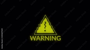 warning alert message sign, warning sign symbol glitch animation on black background, animated Alert warning safety icon.