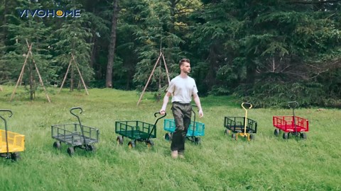 VIVOHOME Heavy Duty 880 Lbs Capacity Mesh Steel Garden Cart Folding Utility Wagon with Removable Sides and 4.10/3.50-4" Wheels 10 inch Tire (Grey)