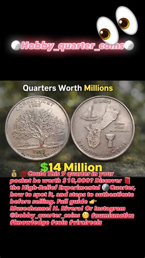 hobby_quarter_coins on Instagram: "💰 💯Could This 9 quarter in your pocket be worth $10,000? Discover 📕the High-Relief Experimental 🪙Quarter, how to spot it, and steps to authenticate before selling. Full guide 👉 Musechannel H. Rivera! Or Instagram @hobby_quarter_coins 🧐 #numismatica #knowledge #coin #viralreeĺs"