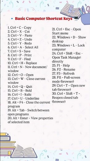 30 basic computer Shortcut keys you must know as a beginner 💻 #computerkeys #shortcutkeys