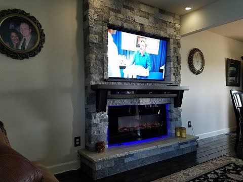 New Fireplace and T.V. in the Familyroom and how I built it. Airstone from Lowes TV is Samsung.