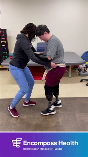 Lisa Scott came to Encompass Health after suffering from chronic heart failure. After many surgeries, Lisa's limbs successfully healed, and she was learning to use her prosthetic limbs effectively. Lisa has taken huge strides in learning to use her new arm, that can read her muscle movements and help her grab items. With her prosthetic legs, she has improved tremendously with walking and moving. Congratulations, Lisa! Innovation, advanced therapies, customized treatment plans, coordinated care t