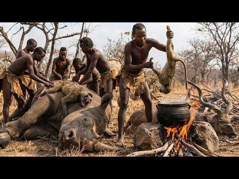 The survival struggle of the primitive Hadzabe tribe: A hunt against a frenzied rhinoceros