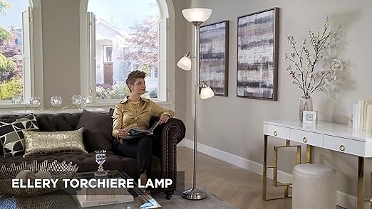 Ellery Brushed Nickel Tree Torchiere 3 Light Floor Lamp