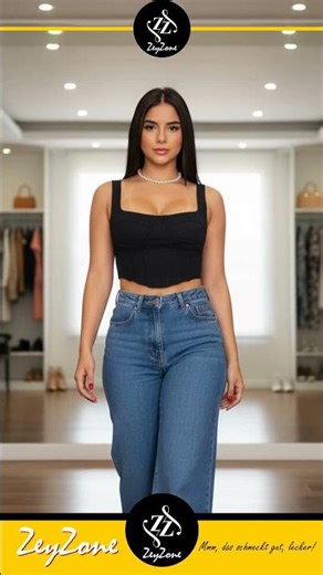 The perfect look! ✨ Black corset top & high-waisted jeans combo! 💙