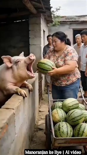 Jab AI Lady ne Pig ko Fruit Khila Diya 😆#funny
