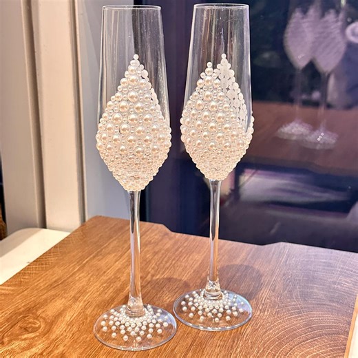 Wedding Wine Glass, Wedding Champagne Glass Set, Inlaid With Pearl , Tall Champagne Glass, Wedding Gift, Birthday Gifts, Bridal Party Gifts - Etsy