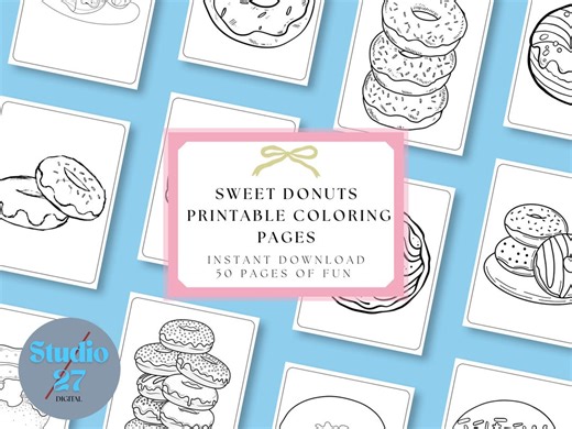 Donut Coloring Pages | 50 Page Dessert Activity Book | Instant Download - Etsy