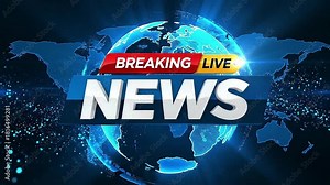 Breaking News Template intro for TV broadcast news show program with 3D breaking news text and badge, cyber and futuristic style